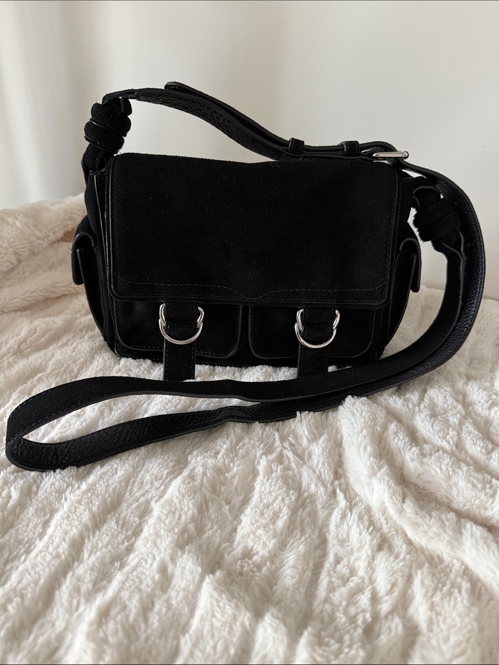 Rebecca Minkoff Black Suede Cliffside Camera Crossbody Bag